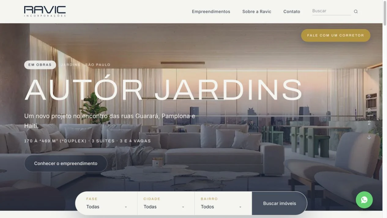 Home do site Ravic com o empreendimento Autór Jardins