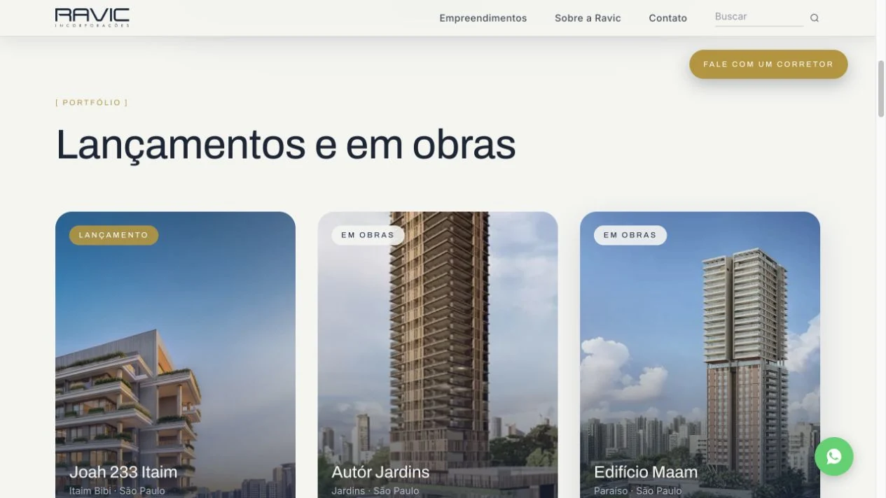 Vitrine de lançamentos e obras da Ravic